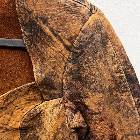 Vintage 80’s Firenze Brown Tan Cropped Genuine Leather Jacket L - Picture 4 of 12